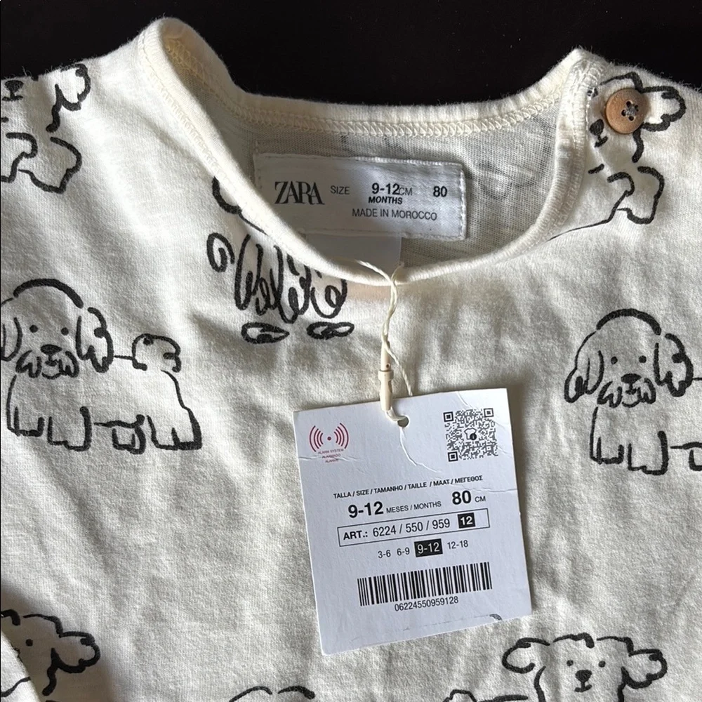Zara Cream and Black Long Sleeve Tee with Cartoon Animal Print - Picture 2 of 3